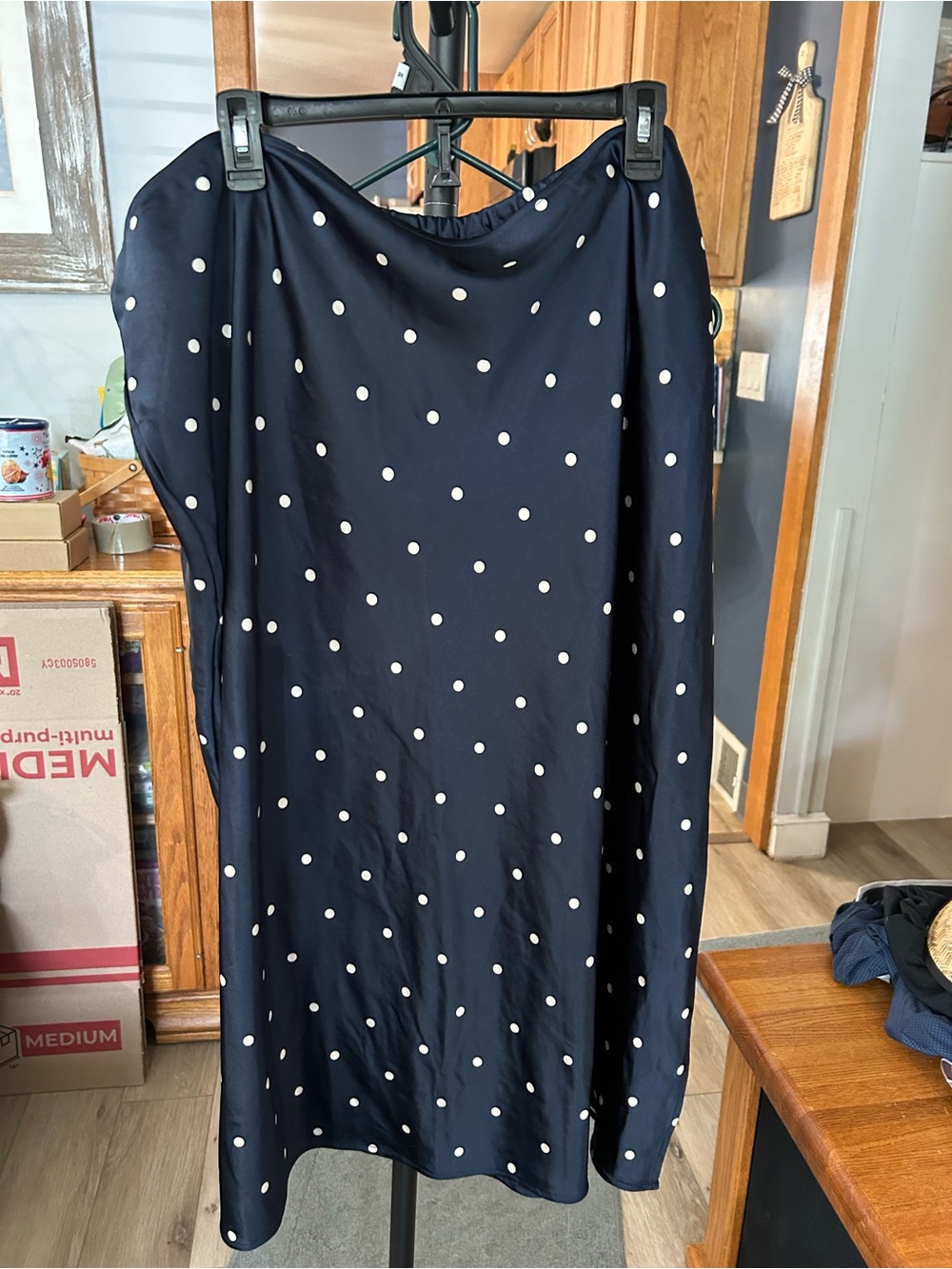 Old Navy Navy Blue Maxi Skirt with White Polka Dots
